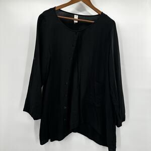 Chalet‎ Shirt Top Womens Large Black Minimalist Button Lagenlook Casual Boxy